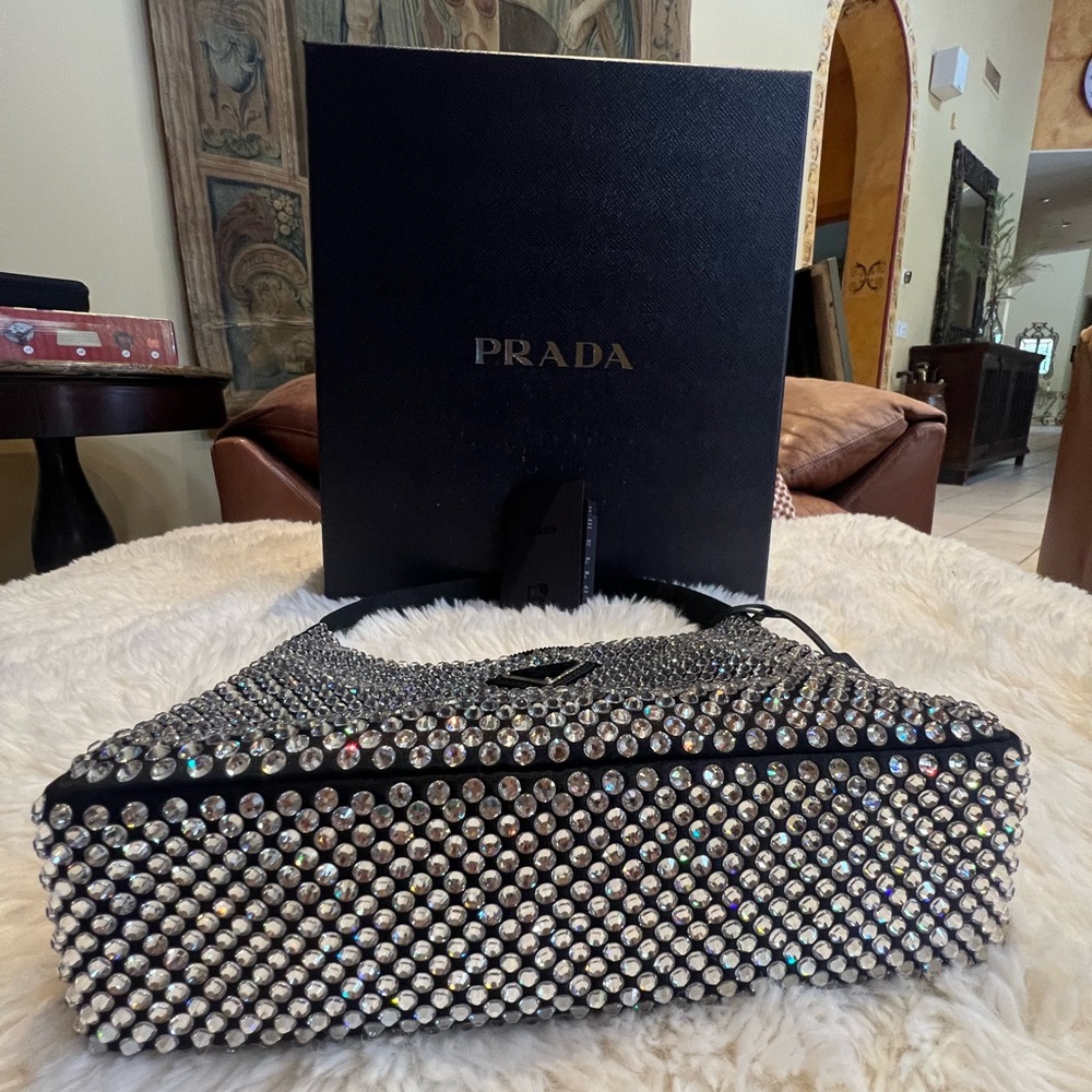Authentic Prada Black Satin Crystal Re-Edition 2000 Mini Bag - Picture 5 of 11